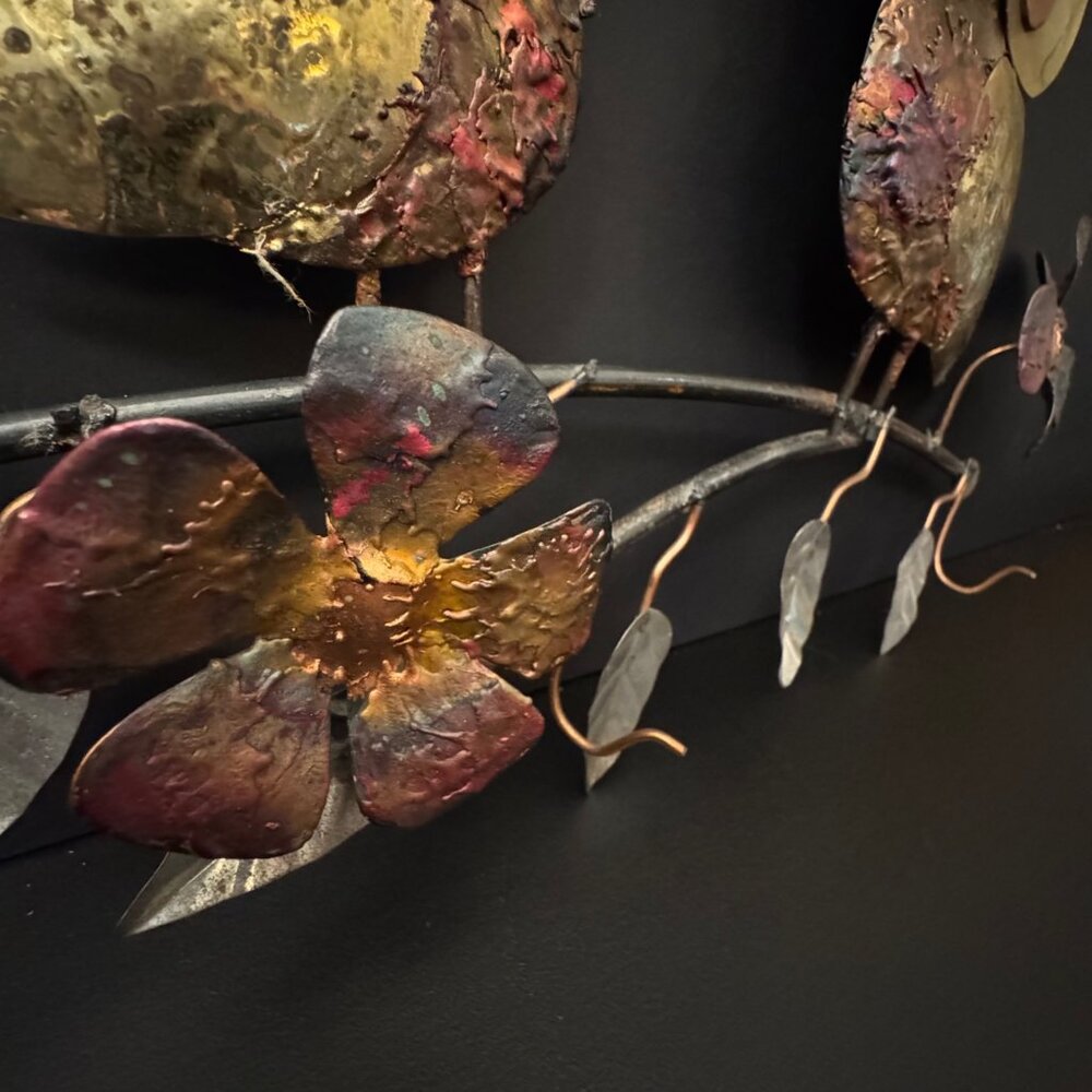 Metal Owl Wall Art With Flowers & Hooks Rustic Handcrafted Design Multi-Color - Picture 16 of 16
